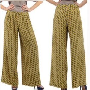 RAG & BONE Racine Printed Silk Wide Leg Trousers | Yellow Geo Print | Size 6